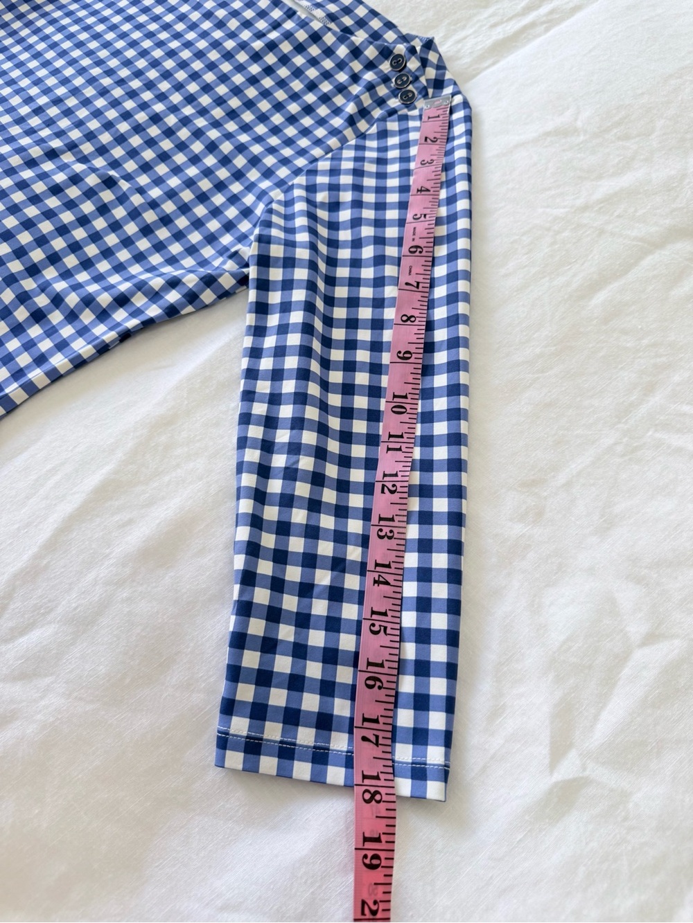 J. McLaughlin | SZ Medium | Blue White Gingham Top | 3/4 Sleeve Catalina Cloth - Picture 4 of 7